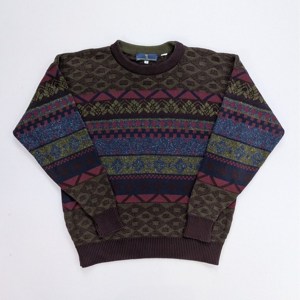British Open Golf Geometric Knit Sweater Mens M
